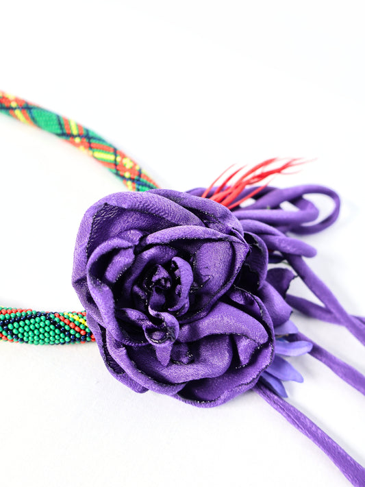 Zühre – Fabric Rose and Colorful Woven Necklace