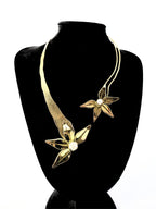 Dual Flower – Brass and Pearl Necklace