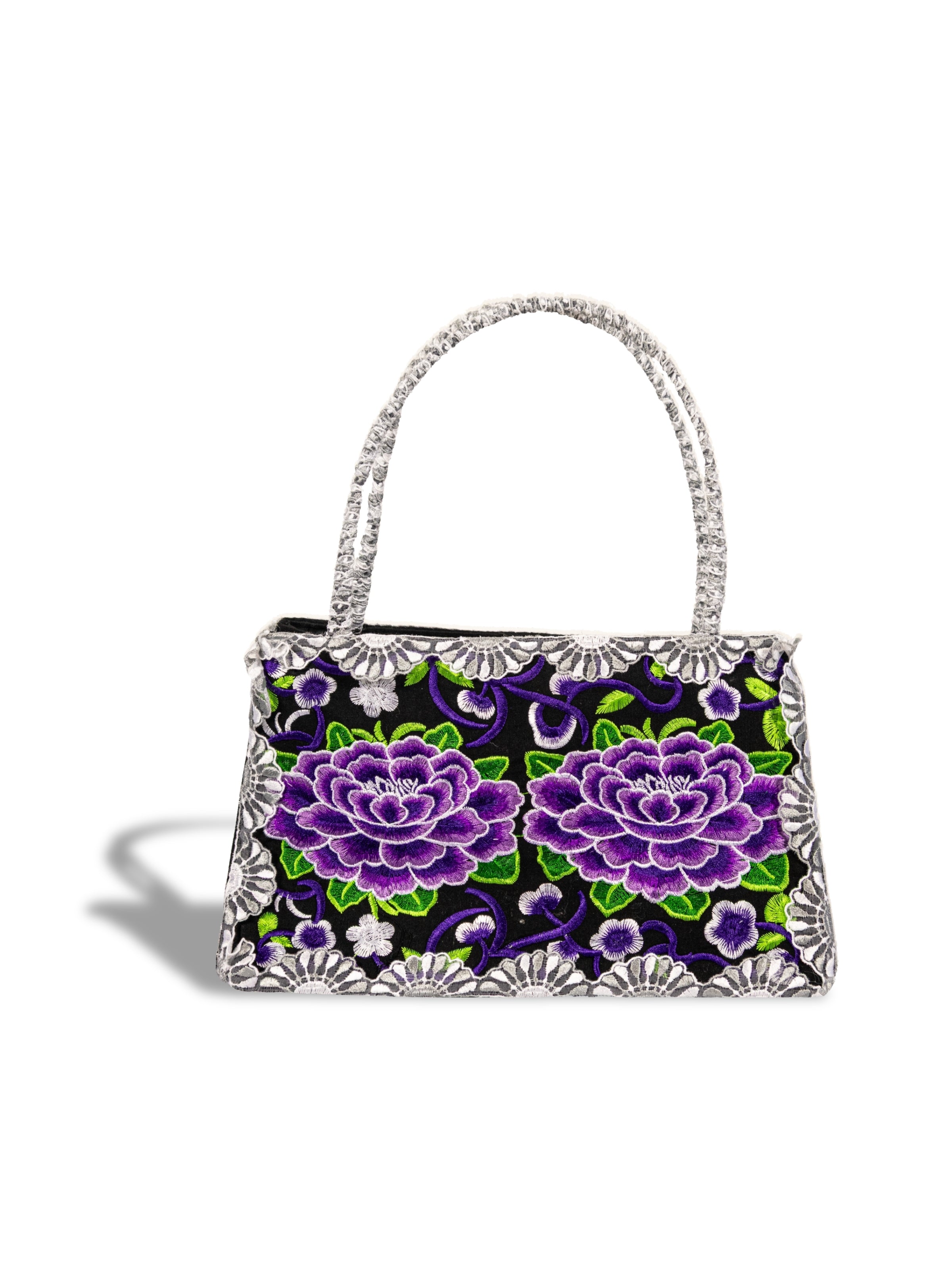 Yasmin – Lace Embroidered Purple Rose Bag