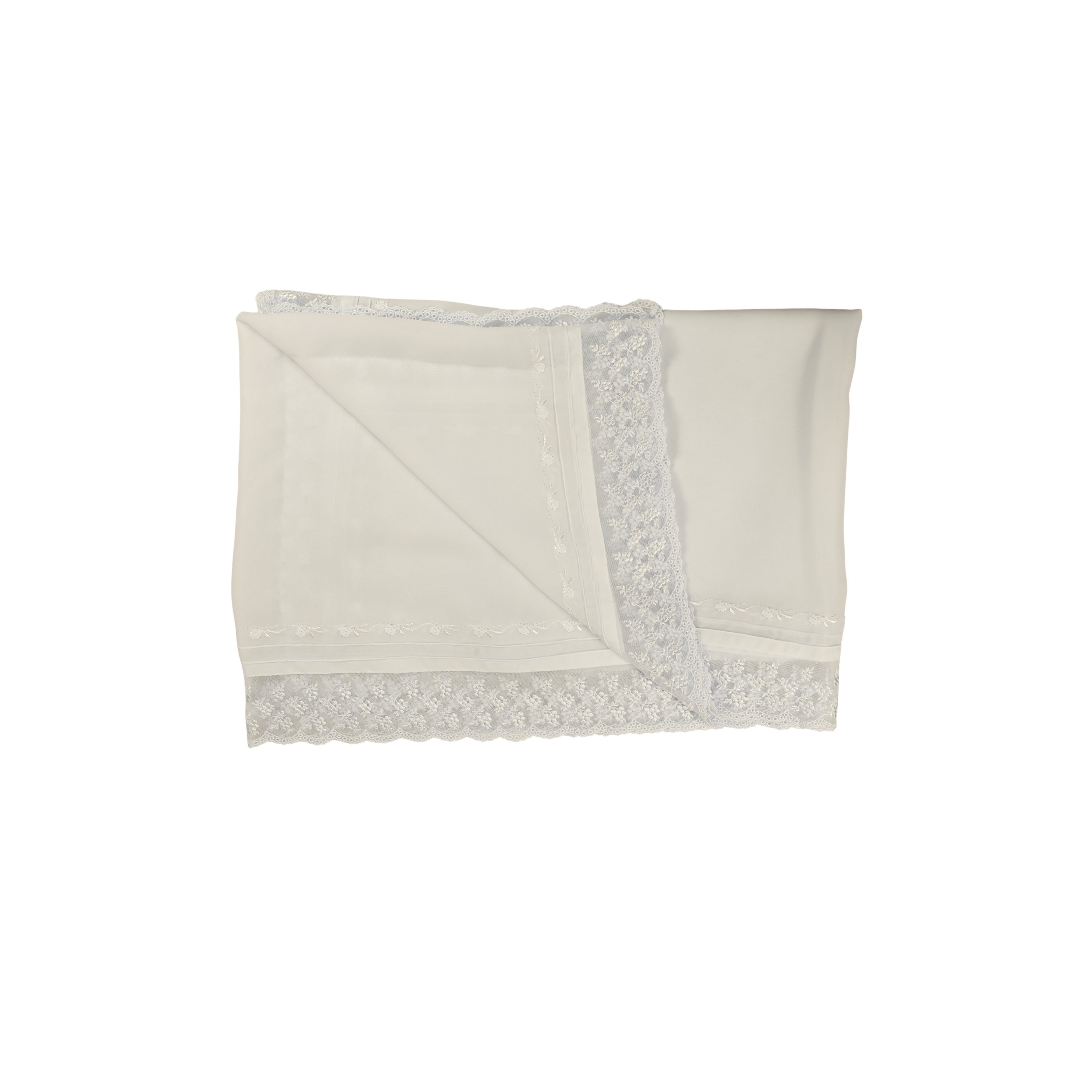Nervür Zarafeti – Ekru İpek Krep Demor ve Fransız Dantelli Çok Yönlü Örtü