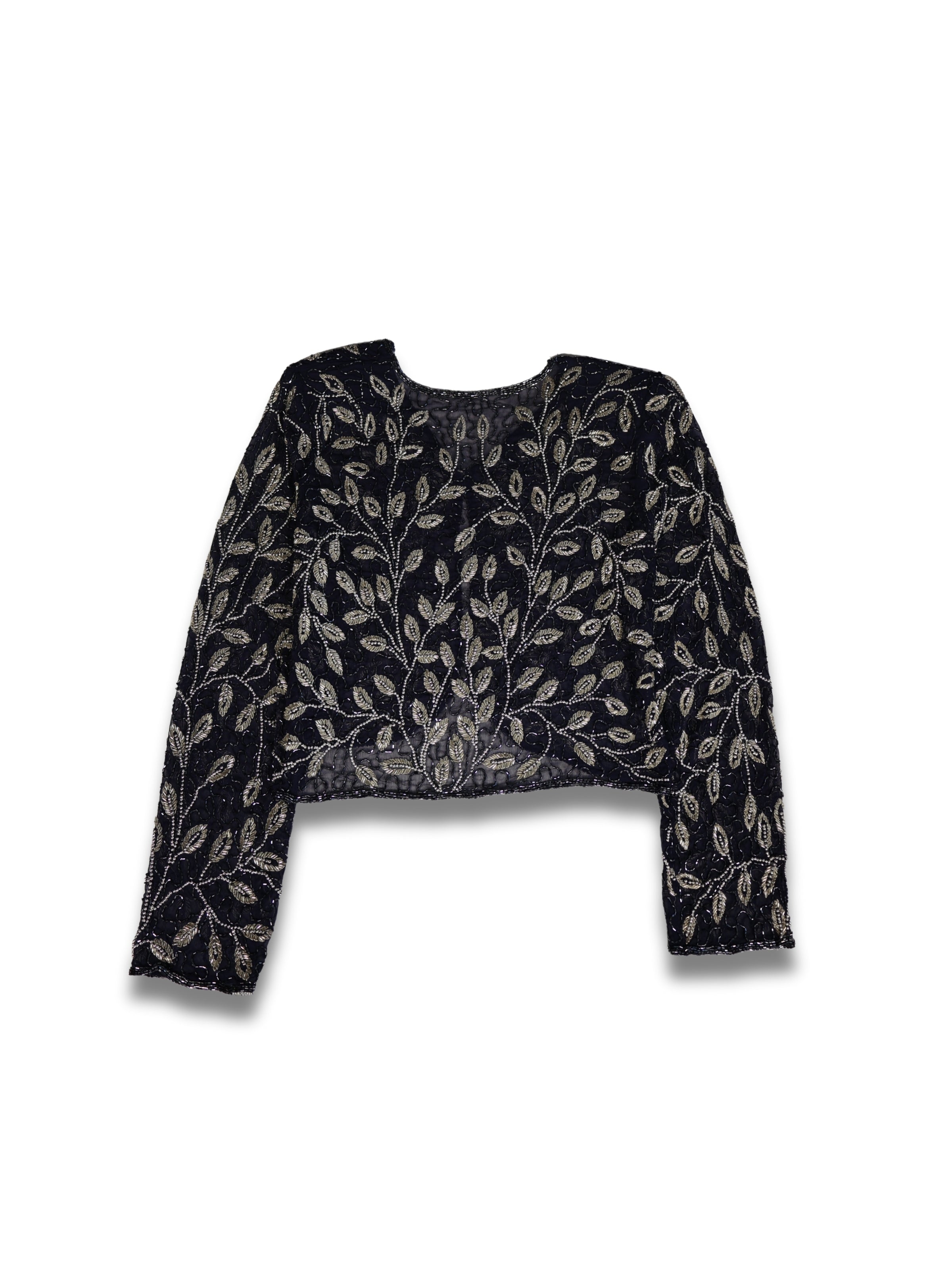 Zeytin Dalı – Siyah Üzeri Yaprak Desenli El İşlemeli Ceket