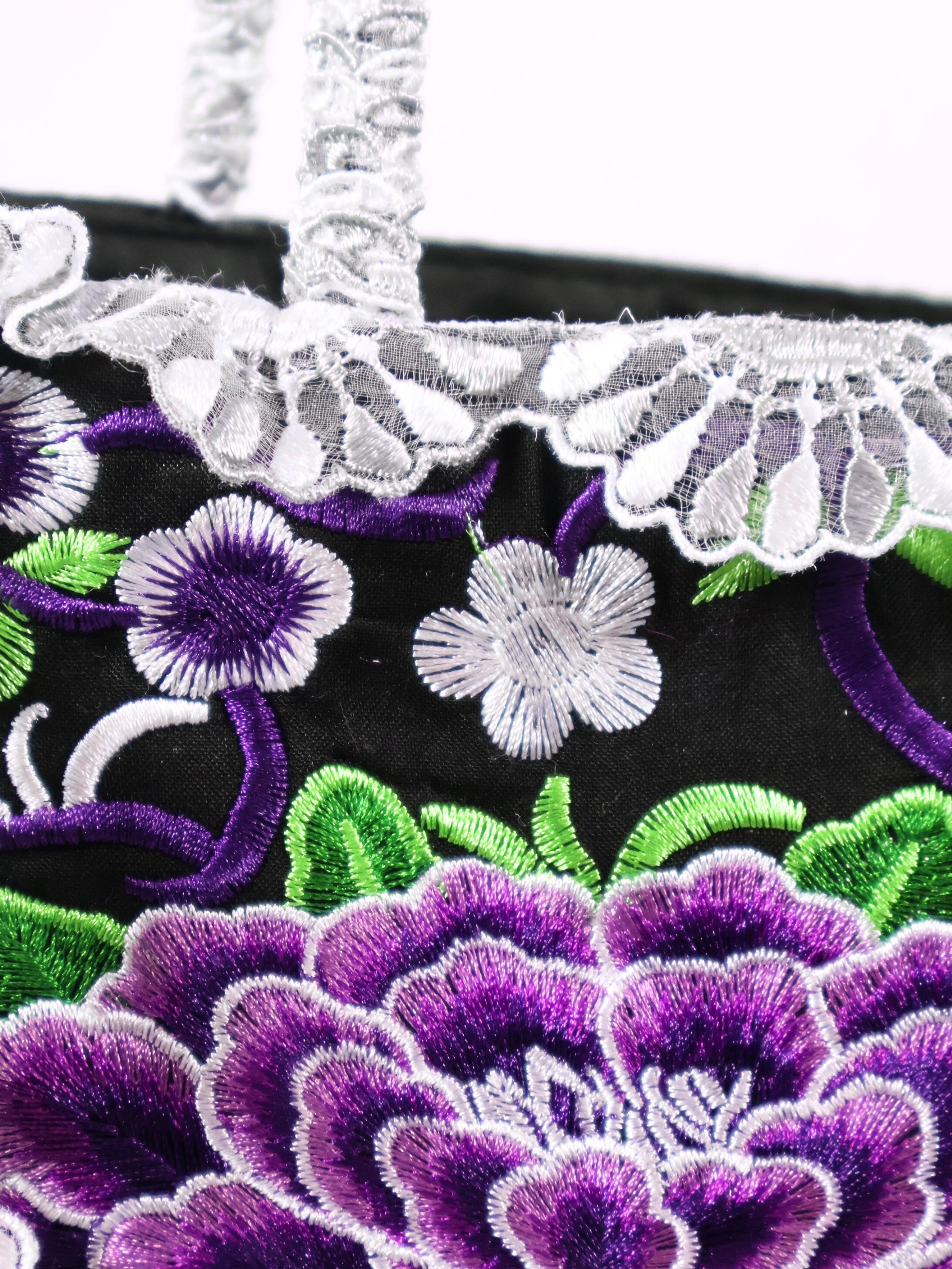 Yasmin – Lace Embroidered Purple Rose Bag