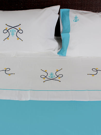 Deniz – Çapa ve Halat Motifli Pamuklu Keten Nevresim Takımı