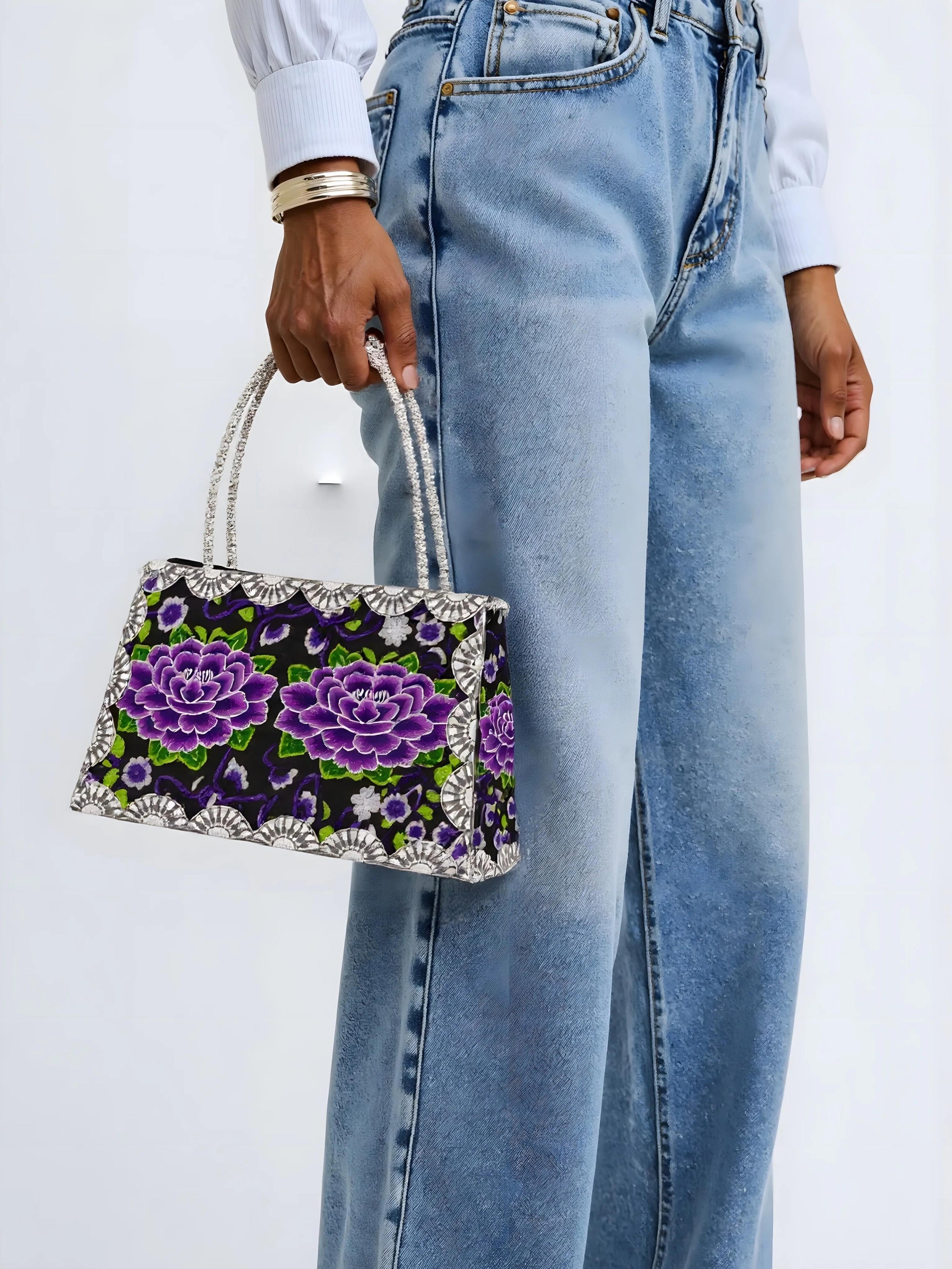 Yasmin – Lace Embroidered Purple Rose Bag