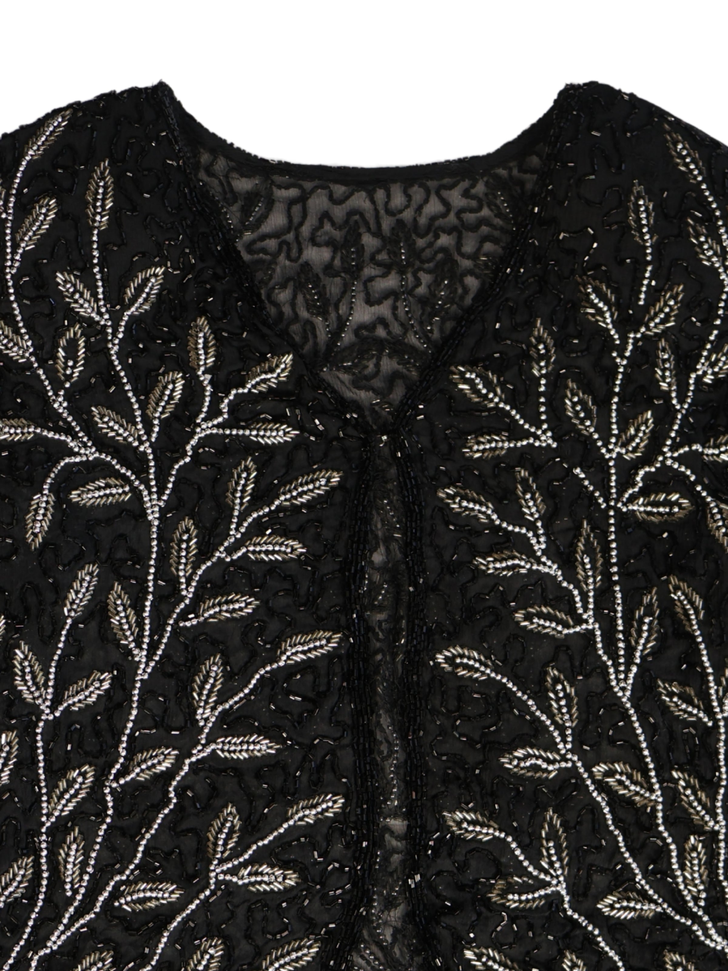 Zeytin Dalı – Siyah Üzeri Yaprak Desenli El İşlemeli Ceket