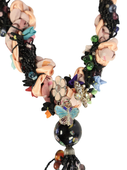 Black Sparkle – Ribbon Necklace with Cut Beads and Stone Details