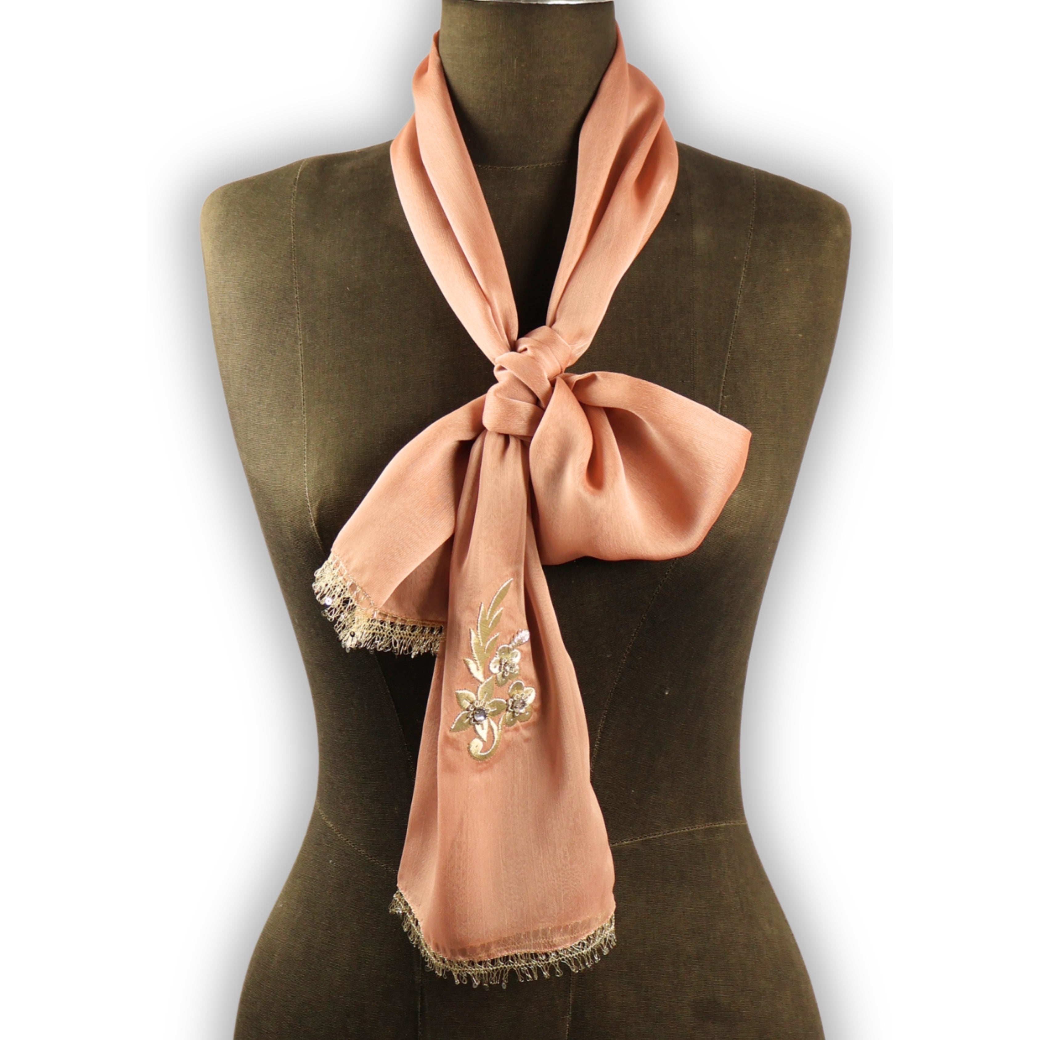 Mercan Parıltısı – Maraş İşi İşlemeli İpek Şifon Fular