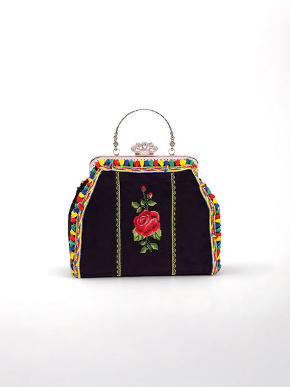 Simay – Vintage Bag with Colorful Embroidery on Black