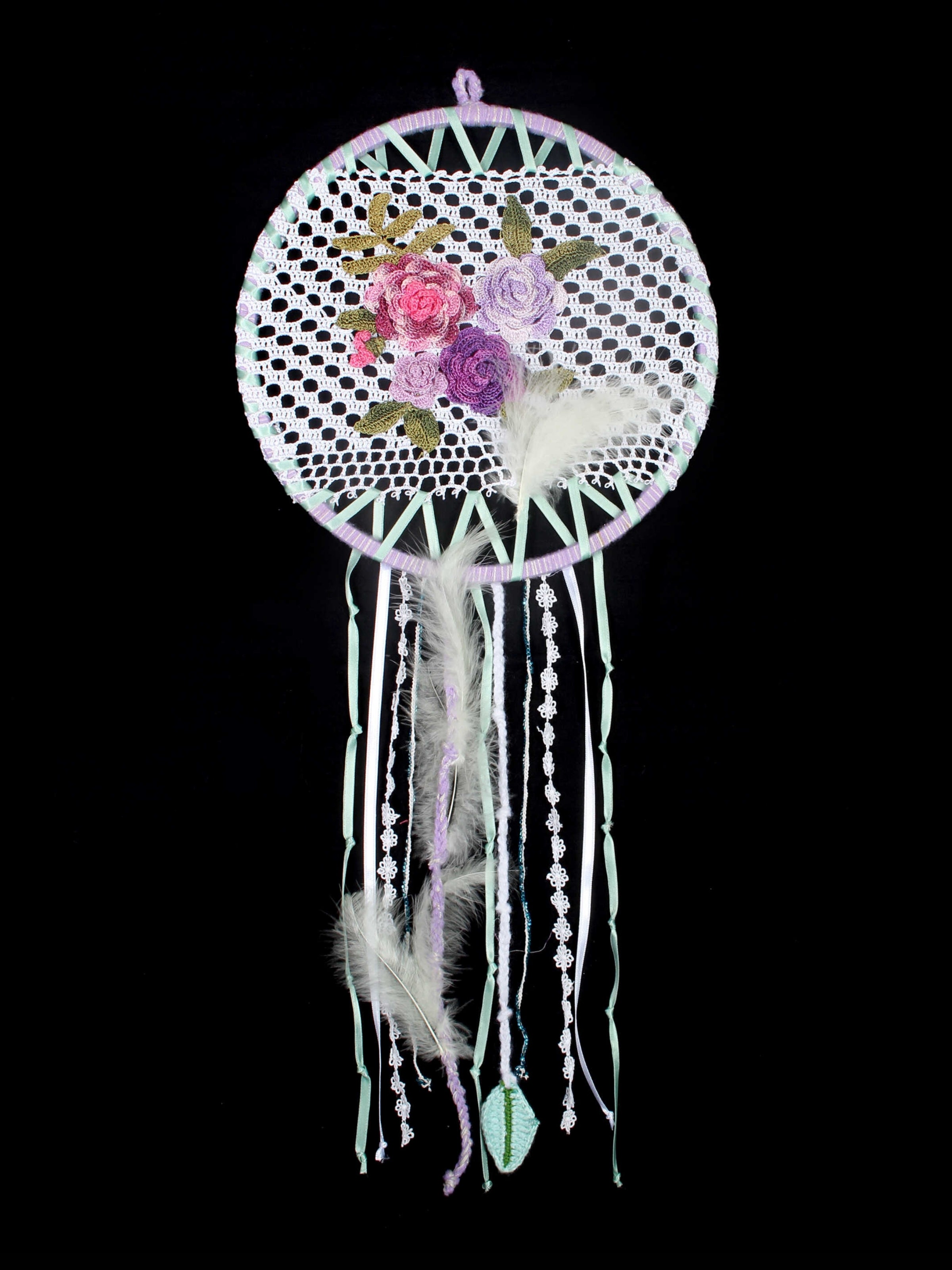 Gül Bahçem - Tığ İşi Süslemeli El Yapımı Vintage Dreamcatcher