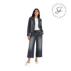 Stone Blue Texture – Quilted Detail Denim Jacket & Pants Set