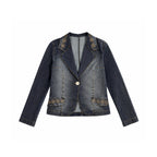 Stone Blue Texture – Quilted Detail Denim Jacket & Pants Set