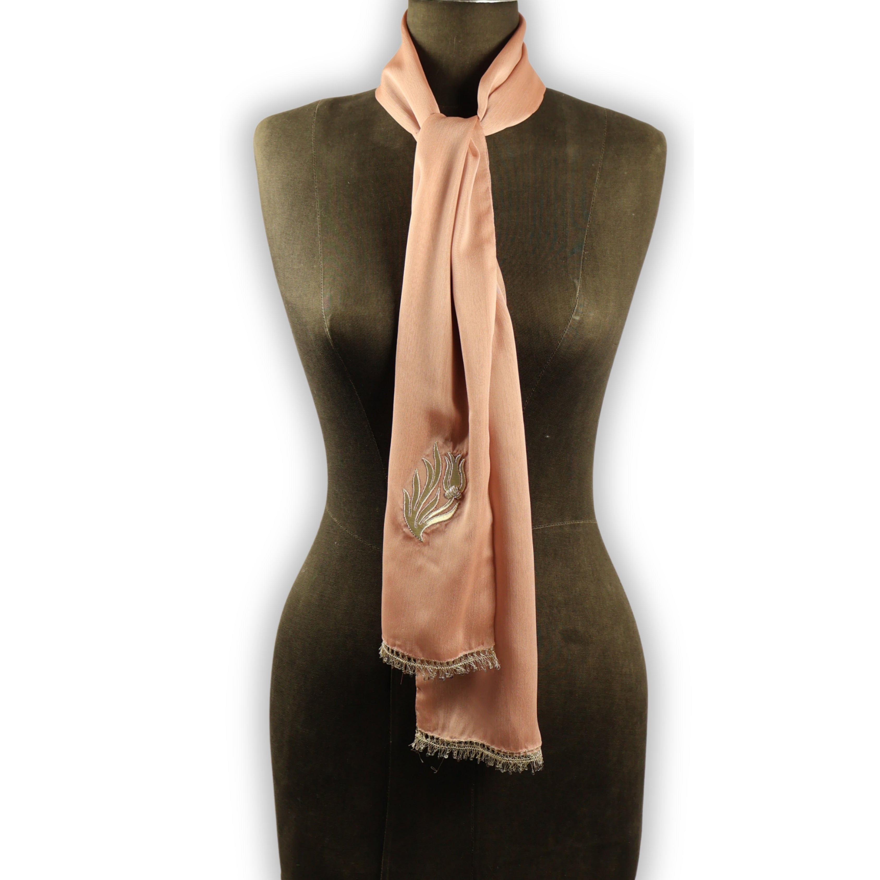 Mercan Zarafeti – Maraş İşi İşlemeli İpek Şifon Fular