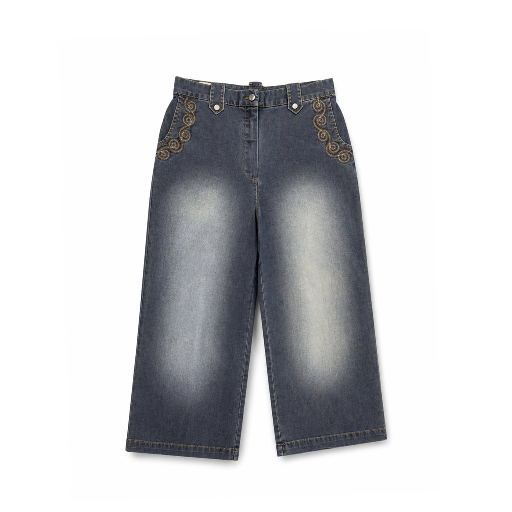 Stone Blue Texture – Quilted Detail Denim Jacket & Pants Set