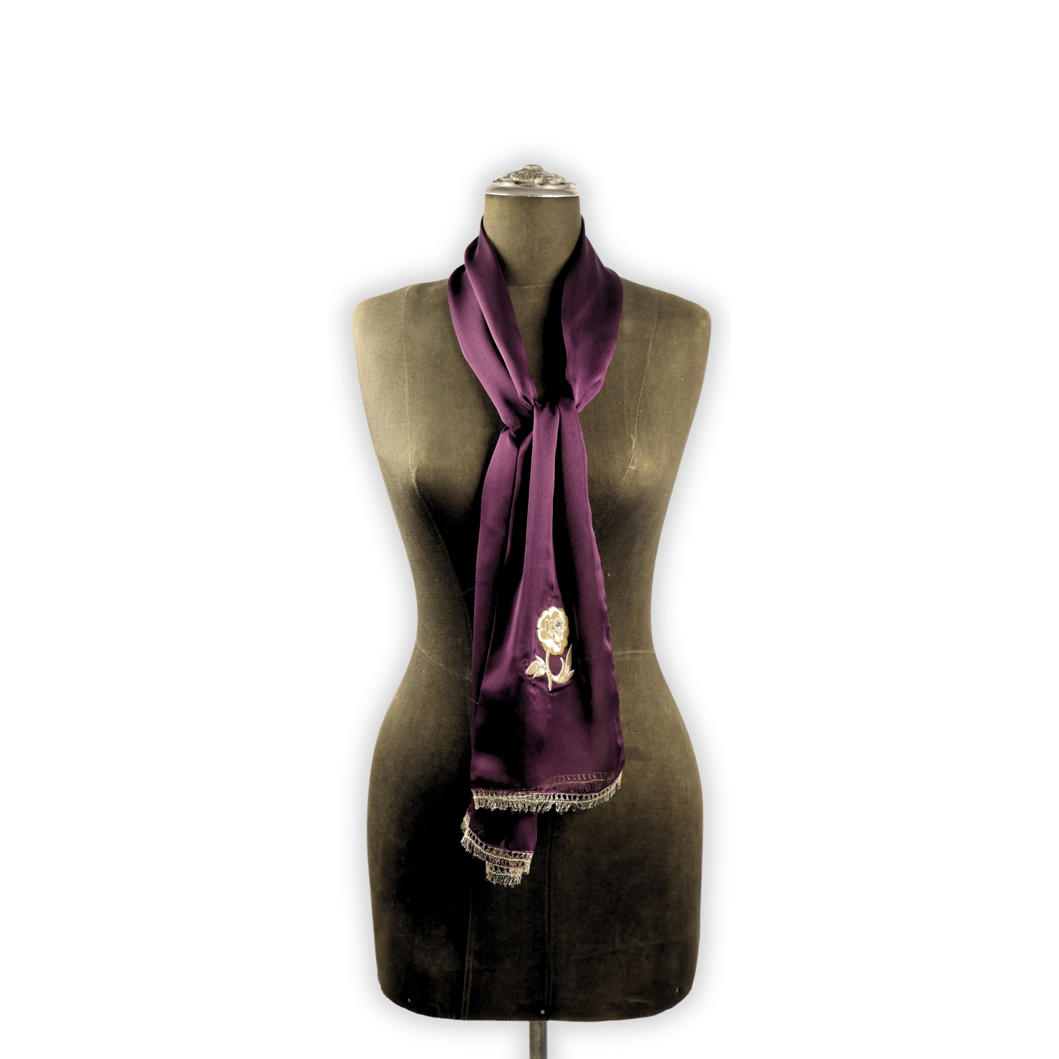 Mor Sırma – Maraş İşi İşlemeli İpek Şifon Fular