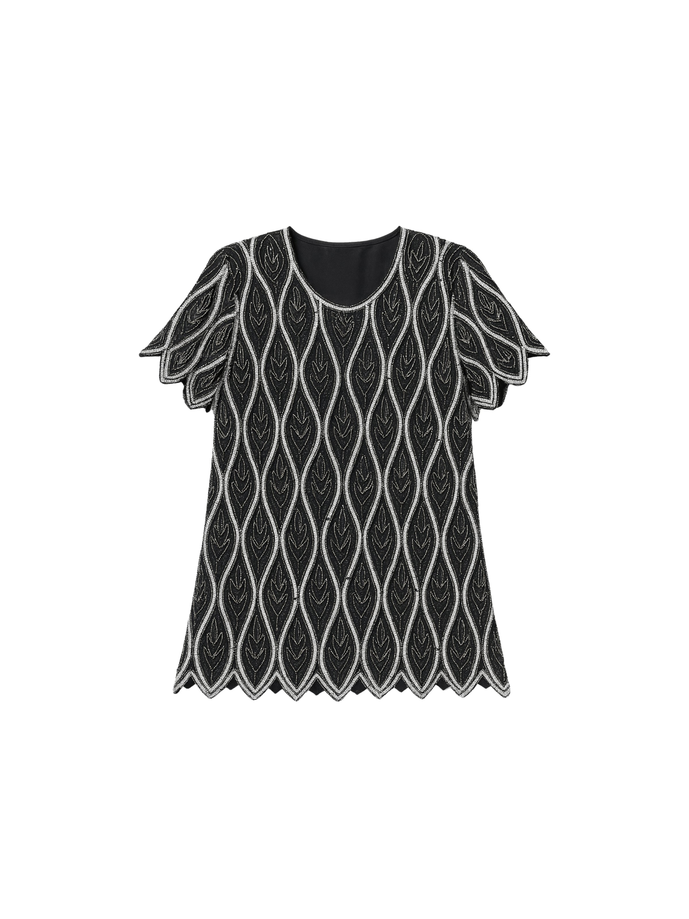 Siyah Yaprak – El İşlemeli Kısa Kollu Tunik