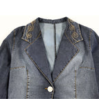 Stone Blue Texture – Quilted Detail Denim Jacket & Pants Set