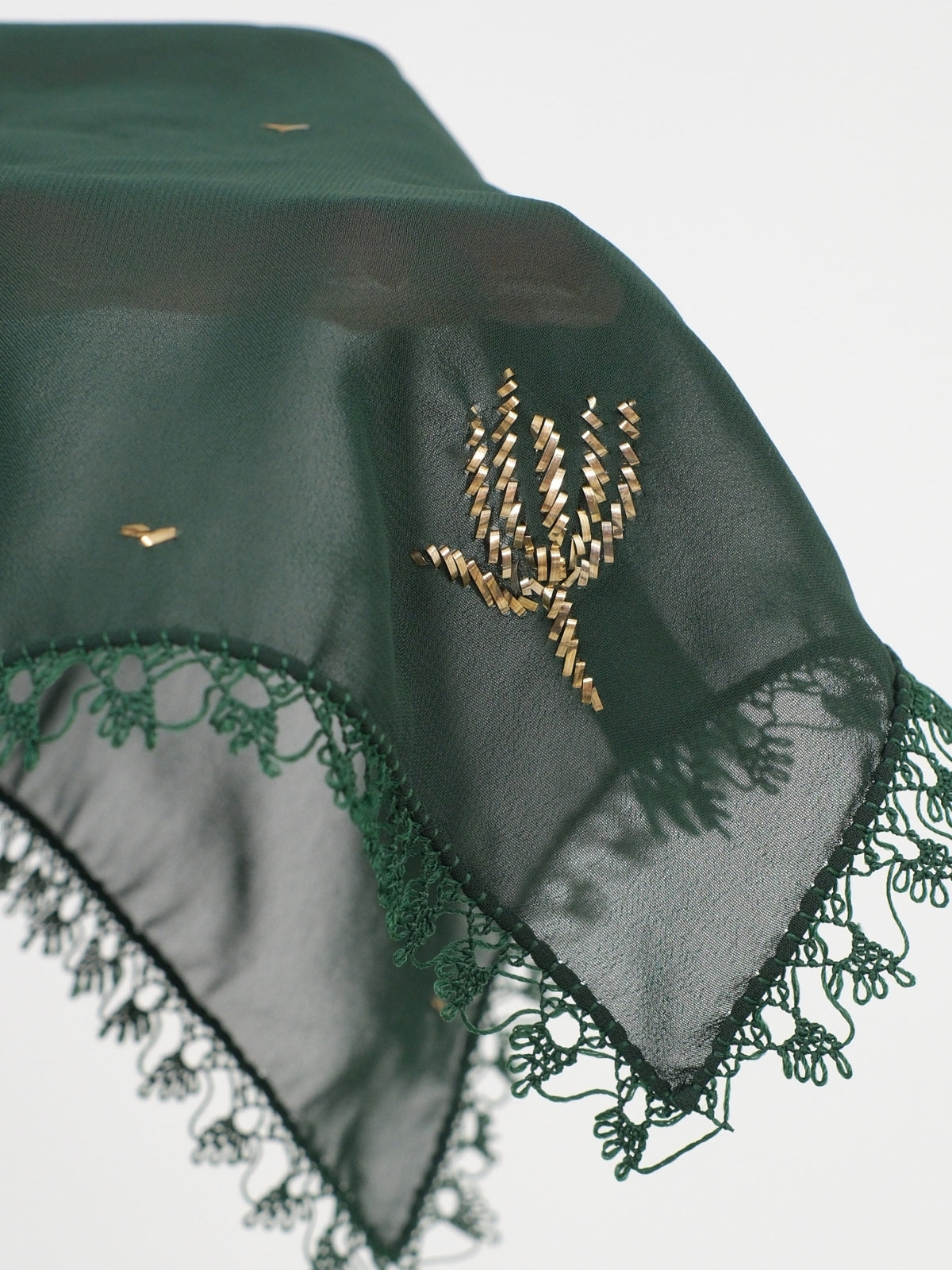 Emerald - Green Headscarf with Wire Wrap Pattern and Matching Handkerchief Set