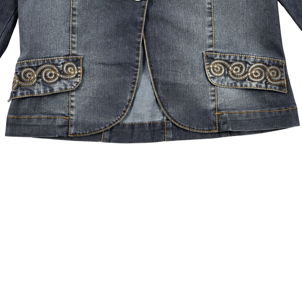 Stone Blue Texture – Quilted Detail Denim Jacket & Pants Set