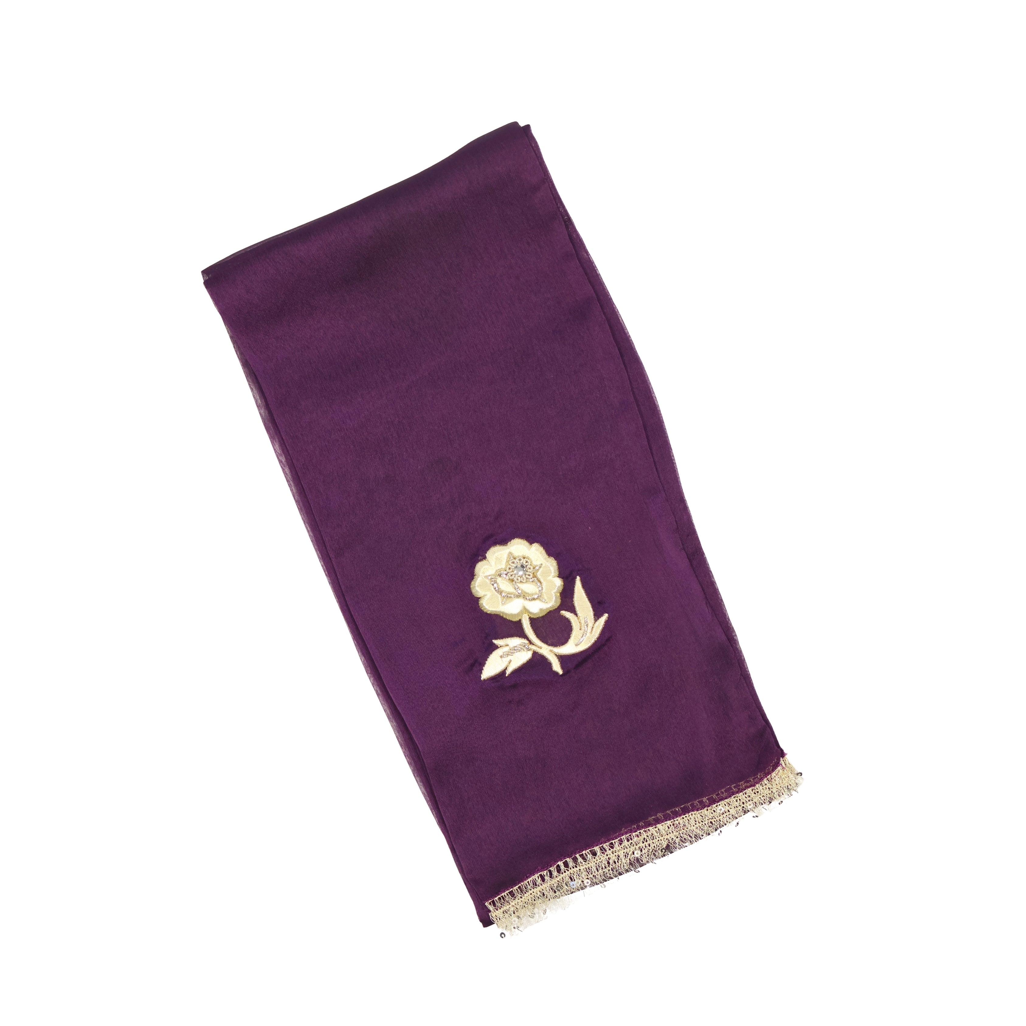 Mor Sırma – Maraş İşi İşlemeli İpek Şifon Fular
