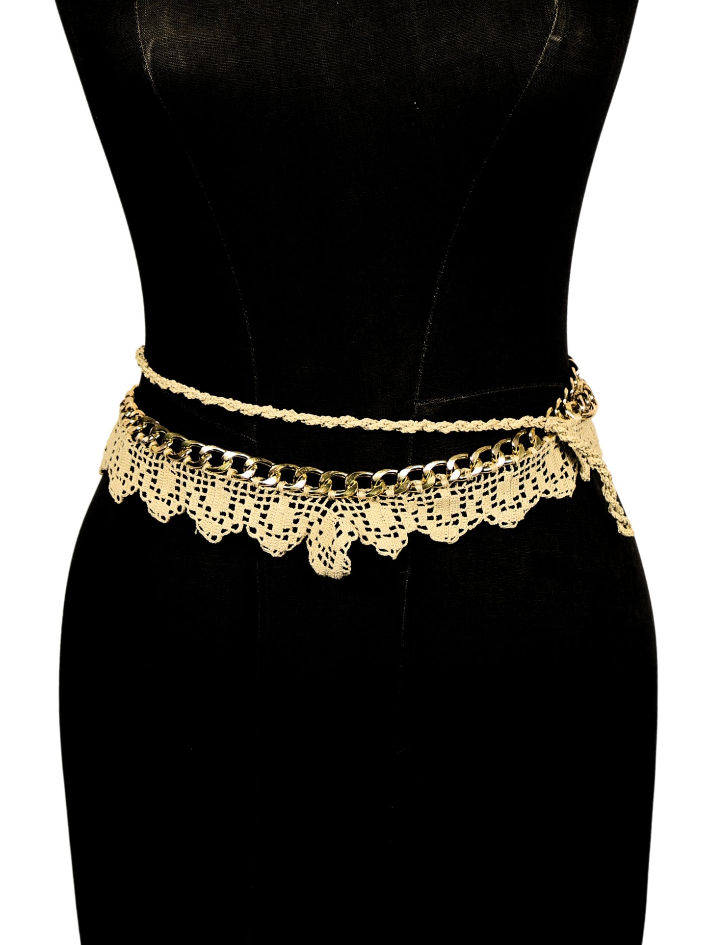 Altın Döngü - Altın Halkalı Çift Kullanımlı Ayarlanabilir Dantel Kemer / Kolye