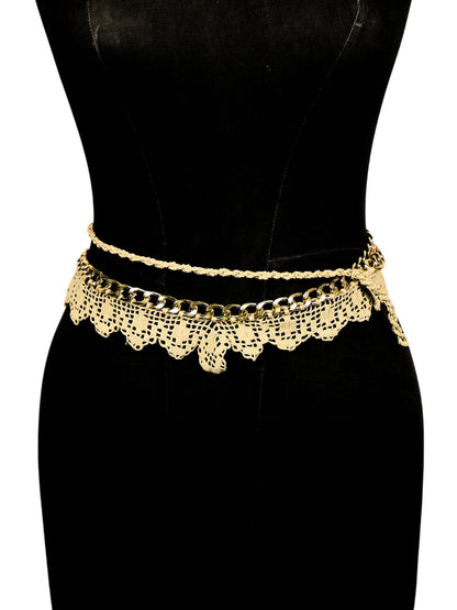 Altın Döngü - Altın Halkalı Çift Kullanımlı Ayarlanabilir Dantel Kemer / Kolye