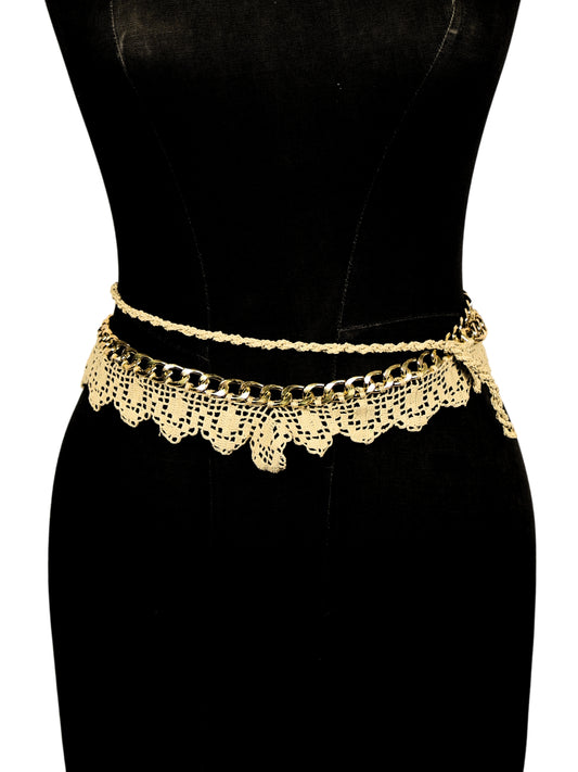 Altın Döngü - Altın Halkalı Çift Kullanımlı Ayarlanabilir Dantel Kemer / Kolye