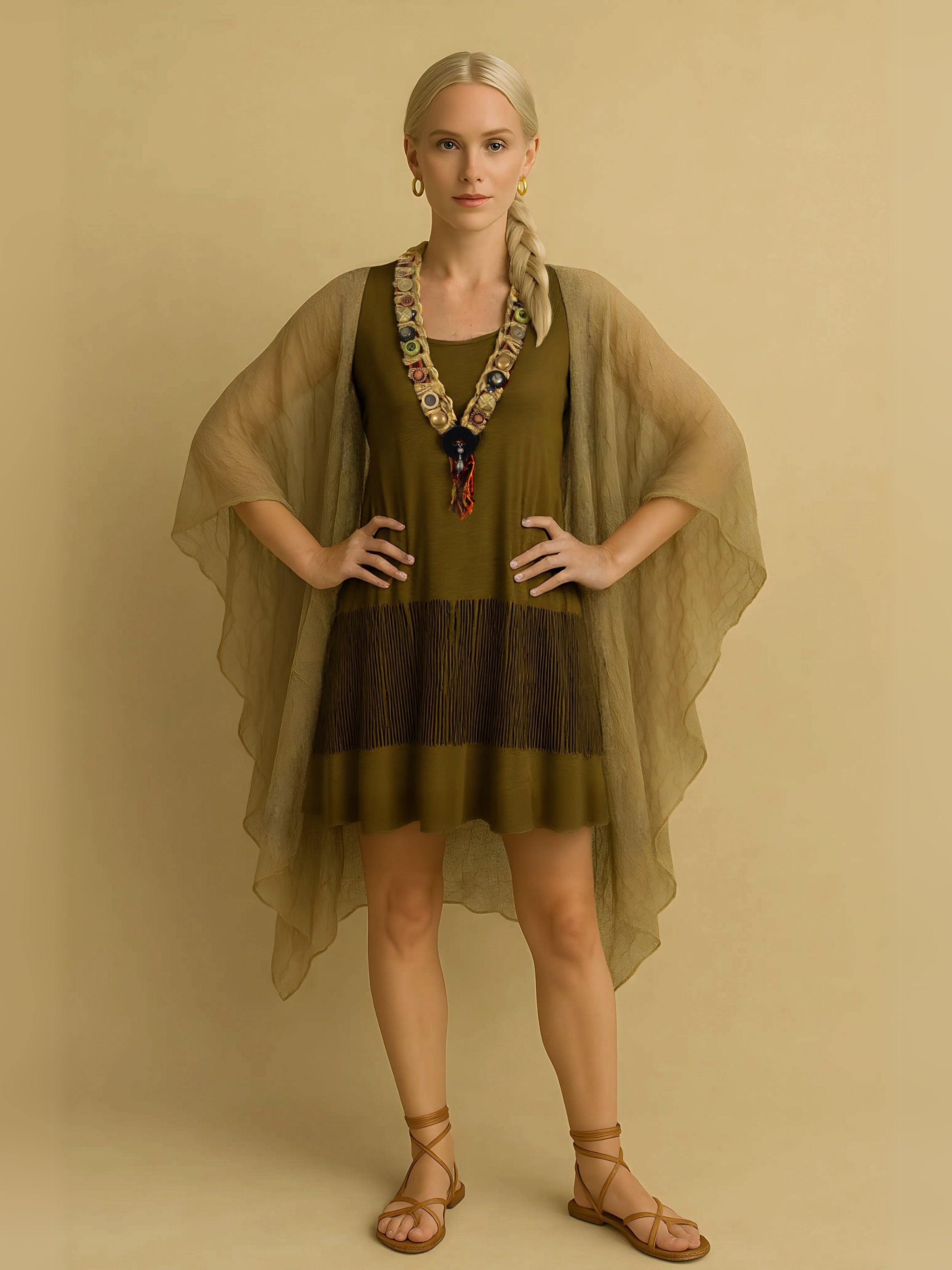 Mihriban – Floss Silk Knit Tunic with Jewelry Details