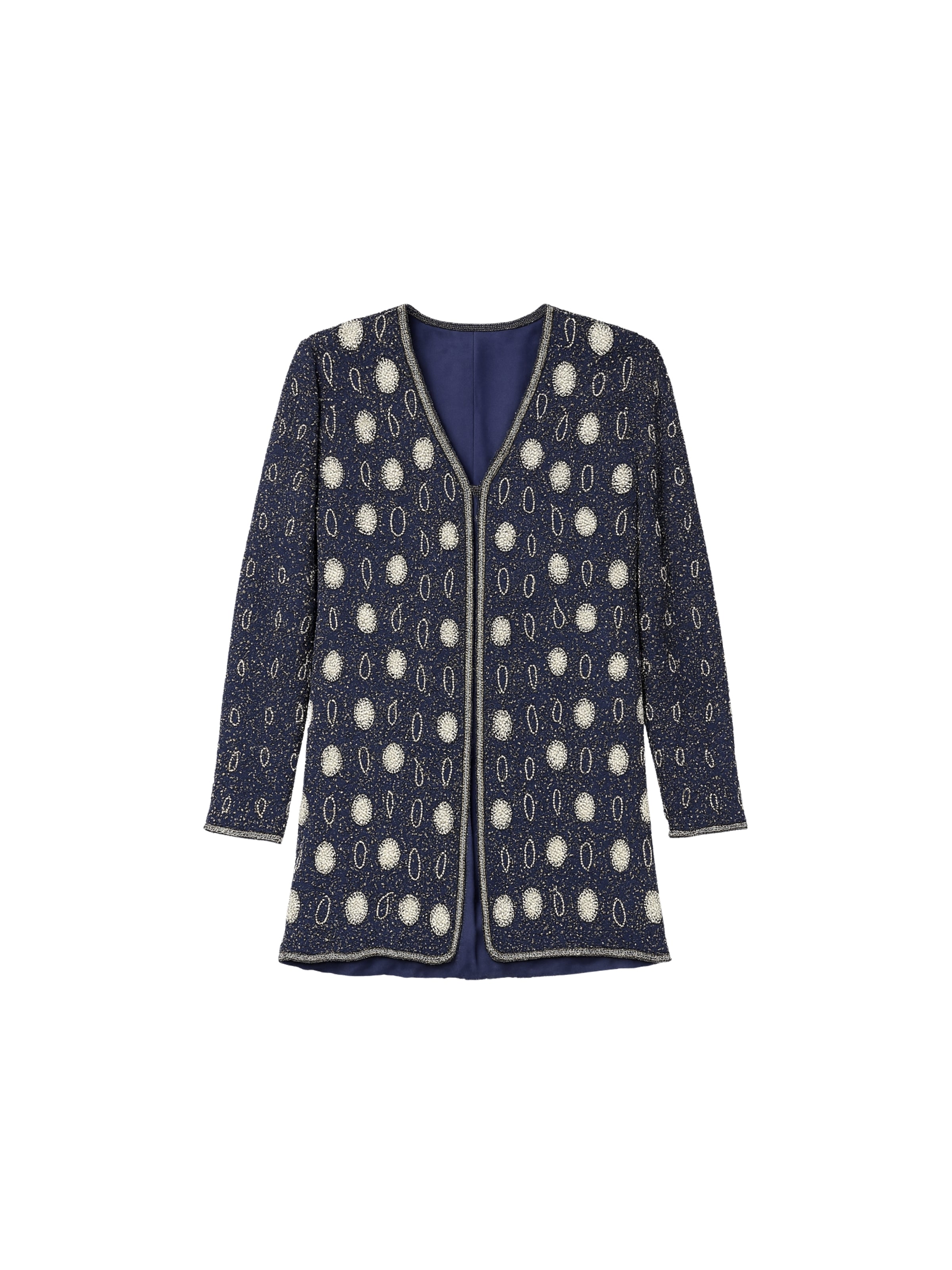 Gece Zarafeti – Lacivert Uzun Formlu Taş İşlemeli Ceket