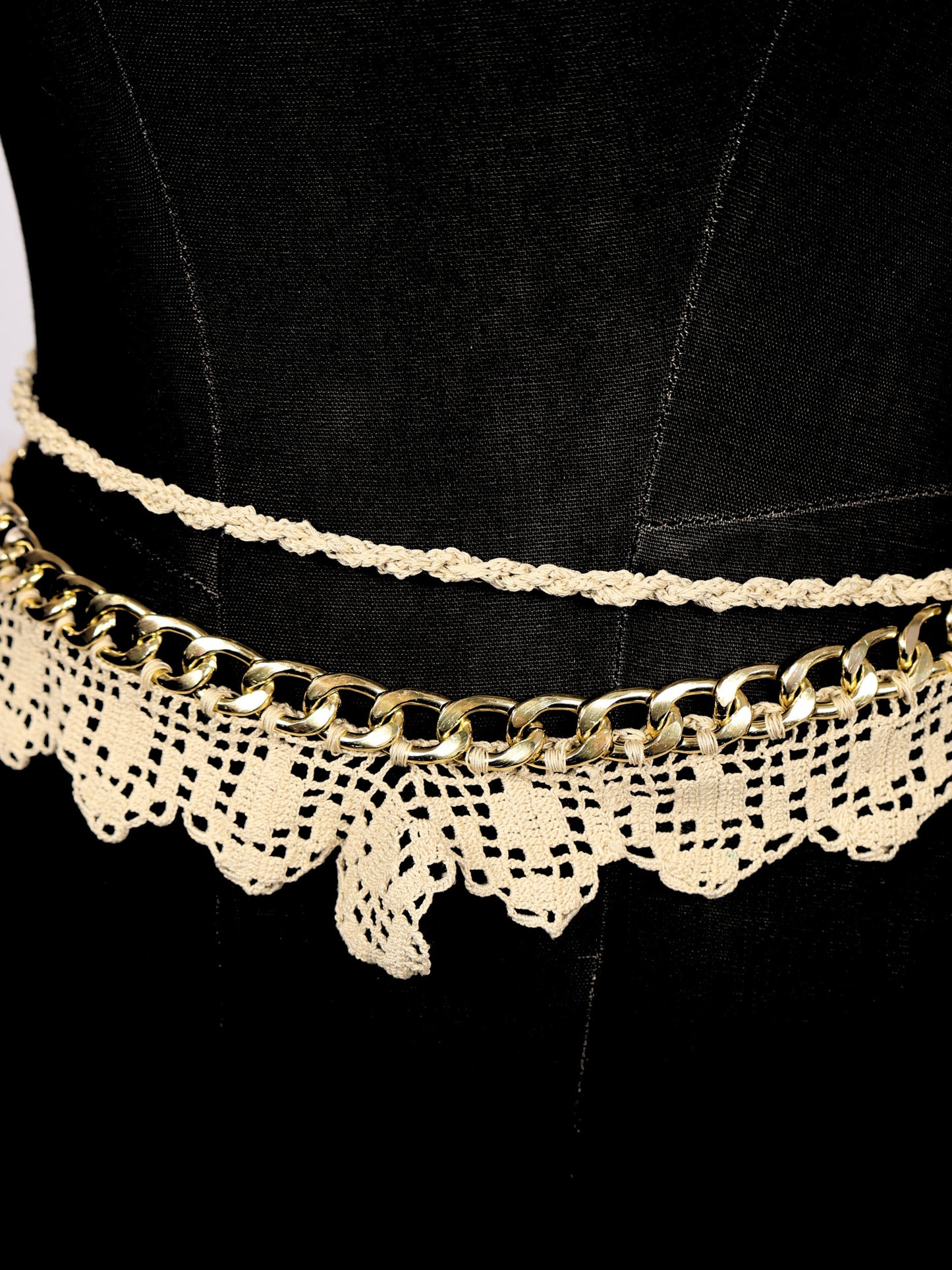 Altın Döngü - Altın Halkalı Çift Kullanımlı Ayarlanabilir Dantel Kemer / Kolye