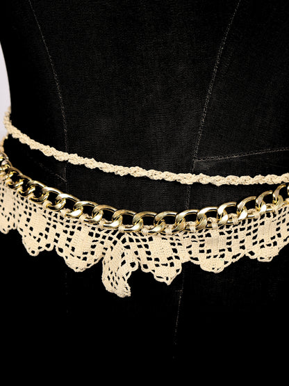 Altın Döngü - Altın Halkalı Çift Kullanımlı Ayarlanabilir Dantel Kemer / Kolye