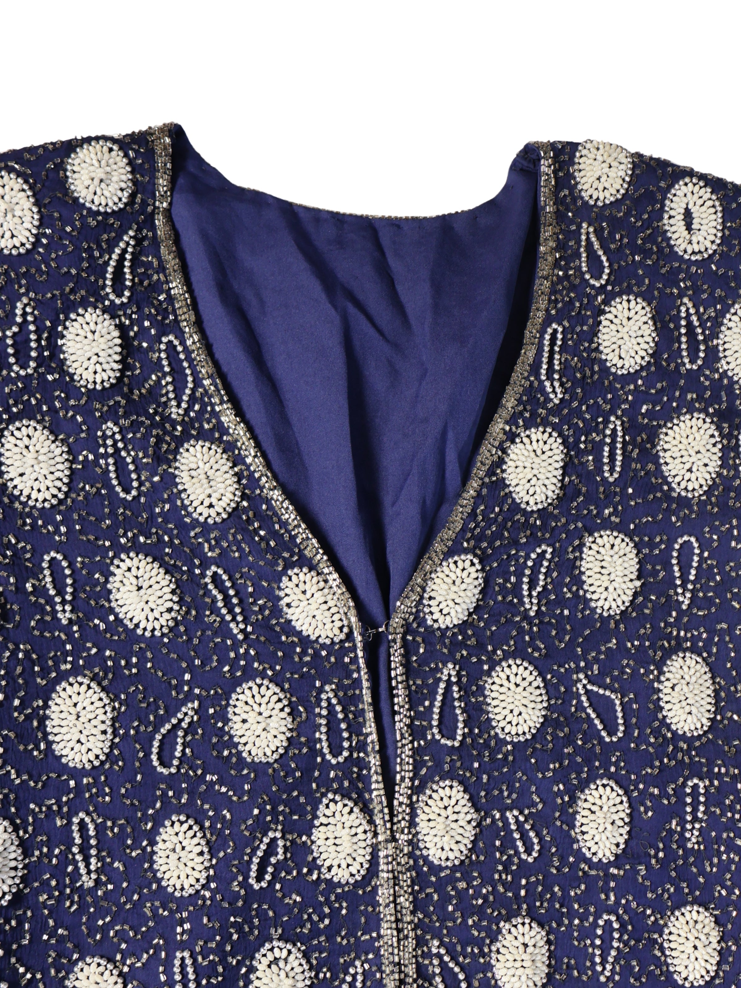 Gece Zarafeti – Lacivert Uzun Formlu Taş İşlemeli Ceket