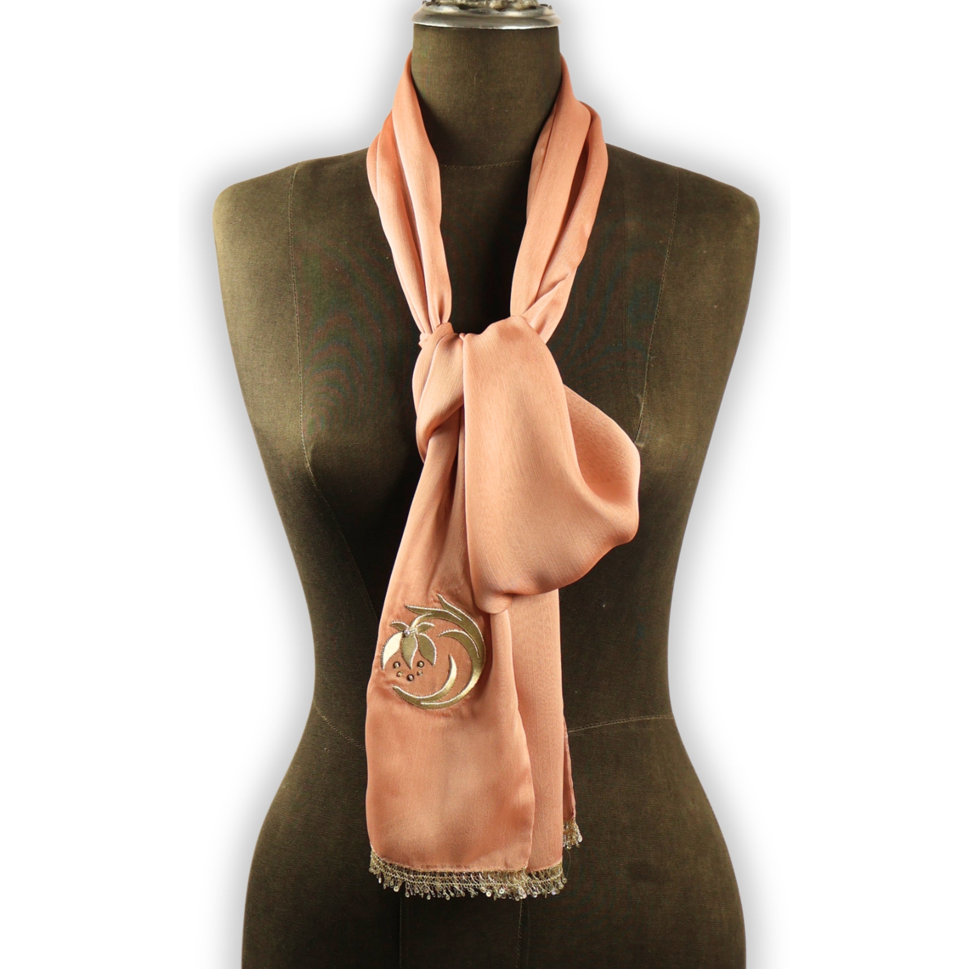 Mercan Sırma – Maraş İşi İşlemeli İpek Şifon Fular