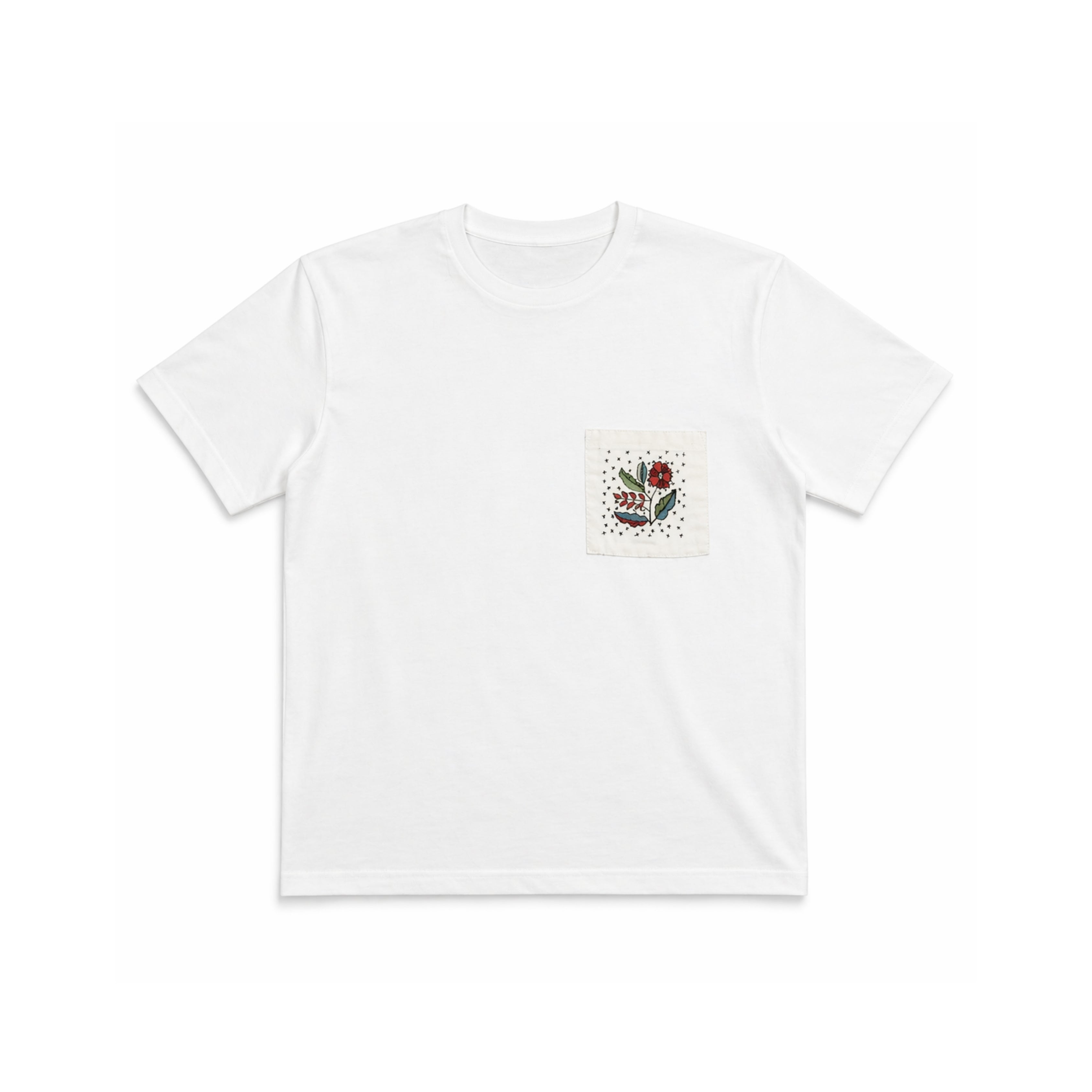 Uygulama İz – El Motifli Beyaz Bisiklet Yaka T-Shirt