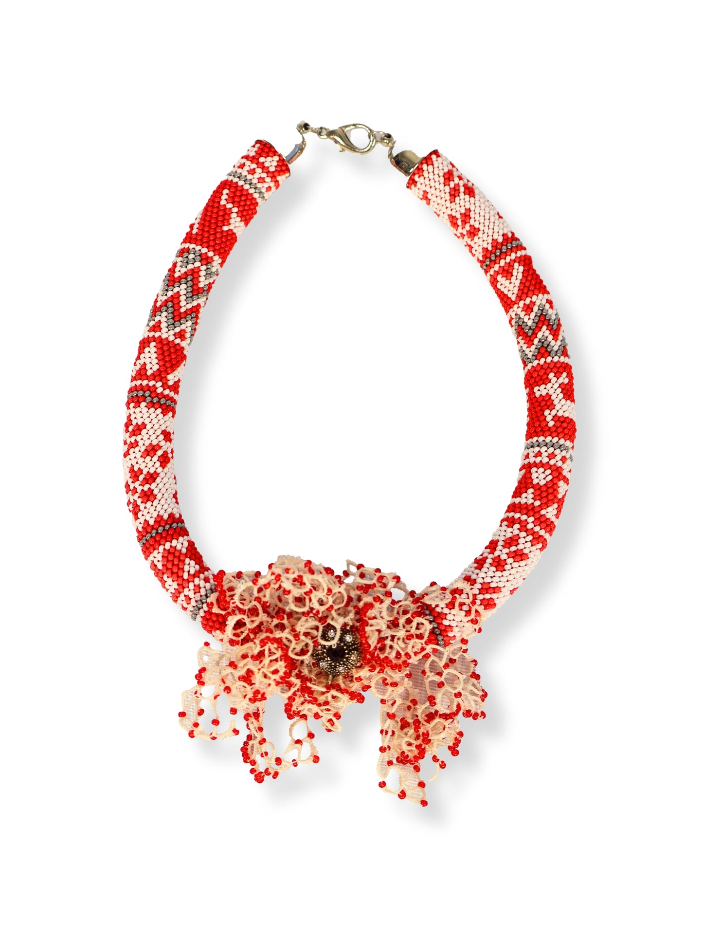 Nüket – Red Weaving and Flower Rain Necklace