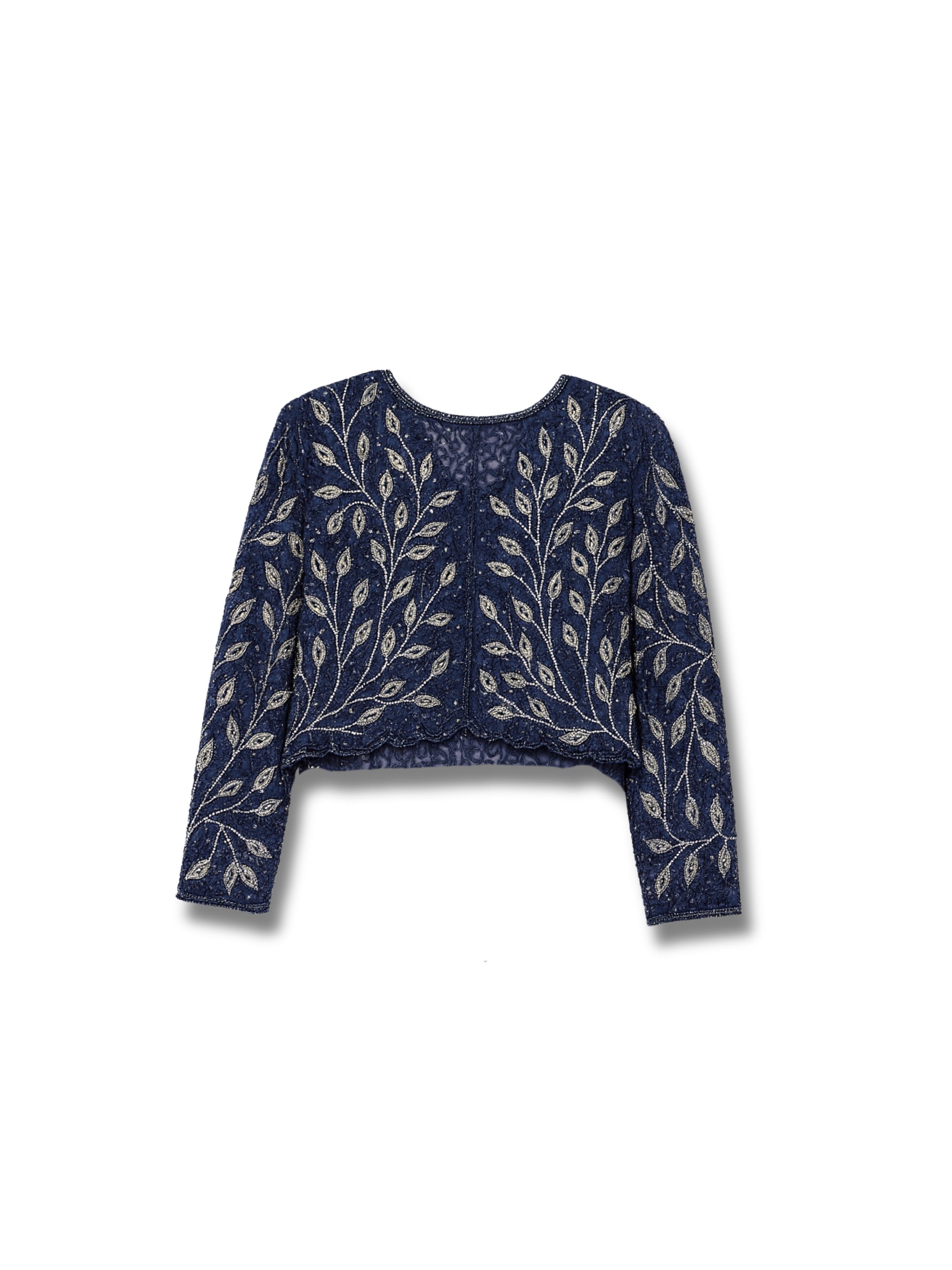 Lacivert Dal – Yaprak Desenli El İşlemeli Ceket (Sık İşlemeli Desen)