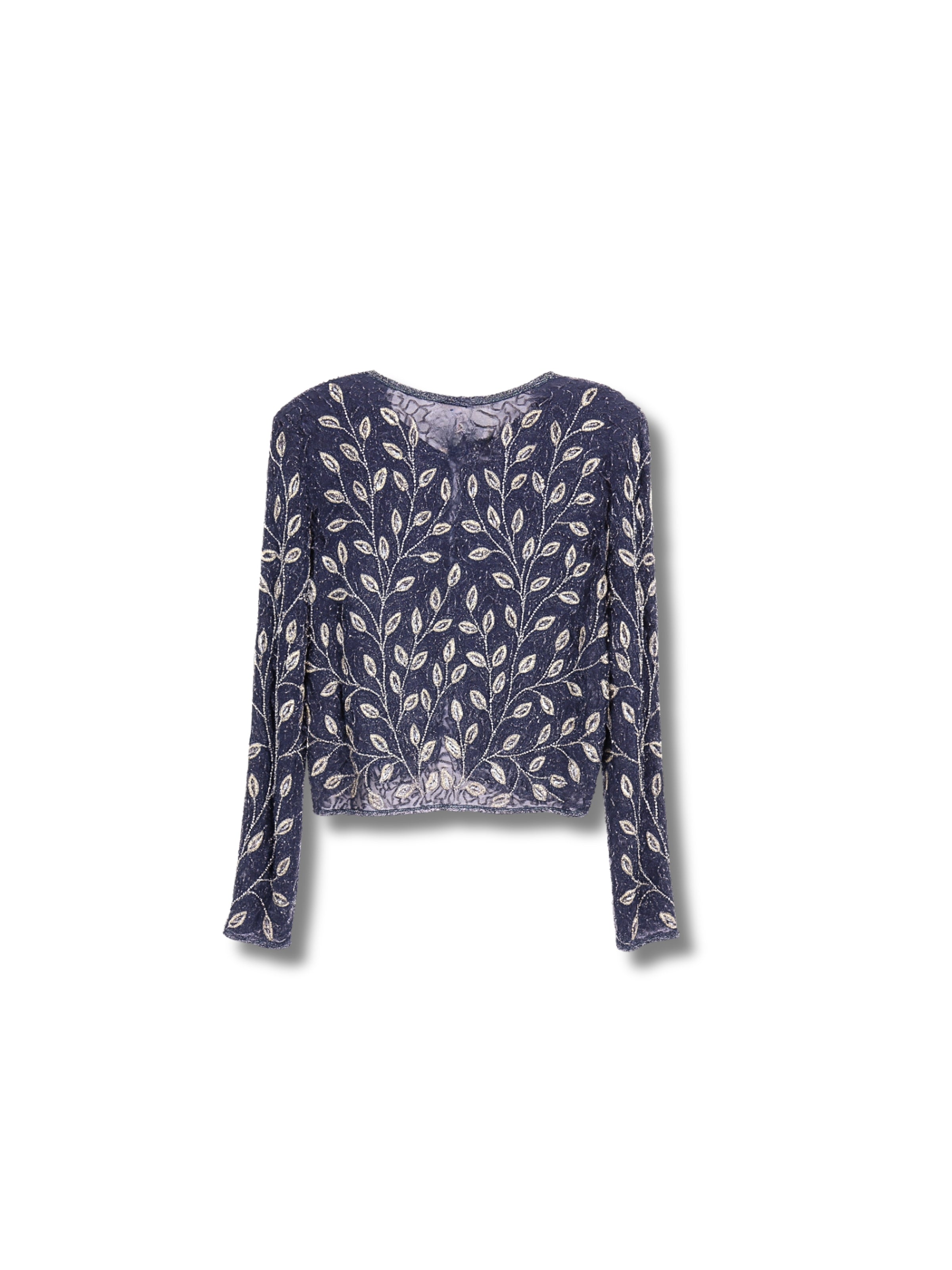 Lacivert Dal – Yaprak Desenli El İşlemeli Ceket (Sık İşlemeli Desen)