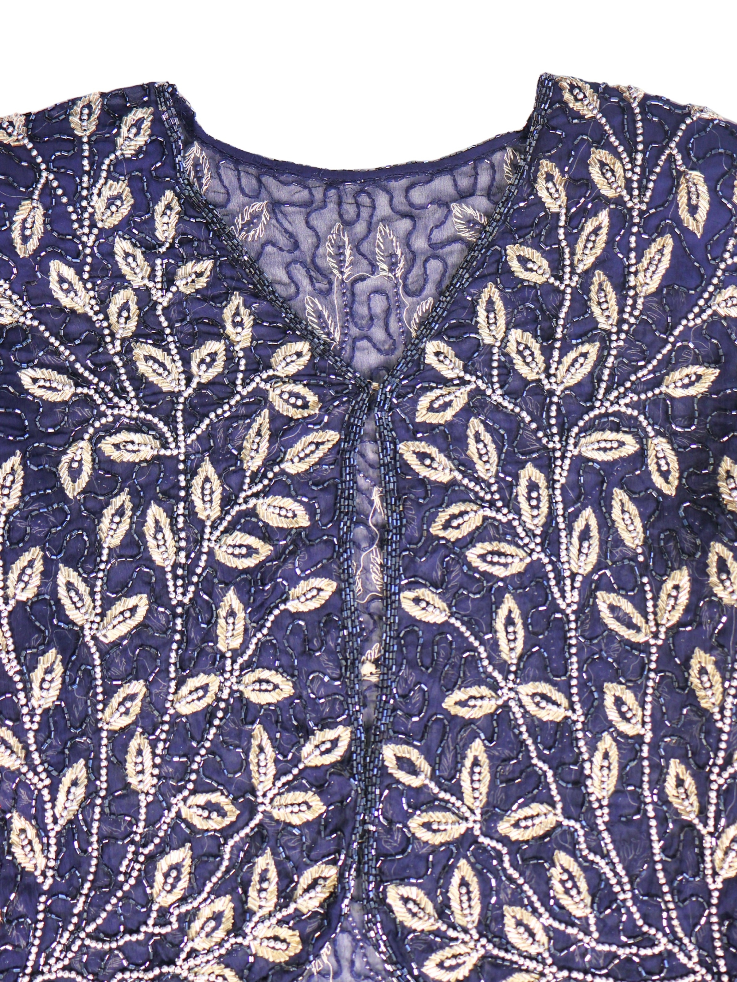 Lacivert Dal – Yaprak Desenli El İşlemeli Ceket (Sık İşlemeli Desen)