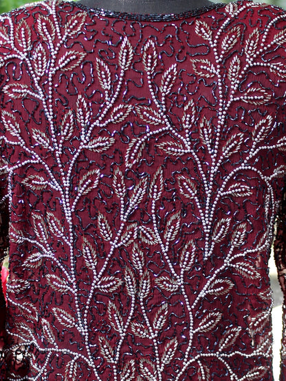 Vera – Boncuk İşlemeli Bordo Vintage Ceket