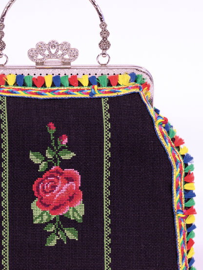 Simay – Vintage Bag with Colorful Embroidery on Black