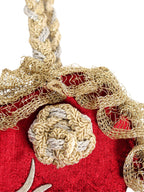 Nevin - White Tulip Embroidered Handbag on Burgundy Velvet Background