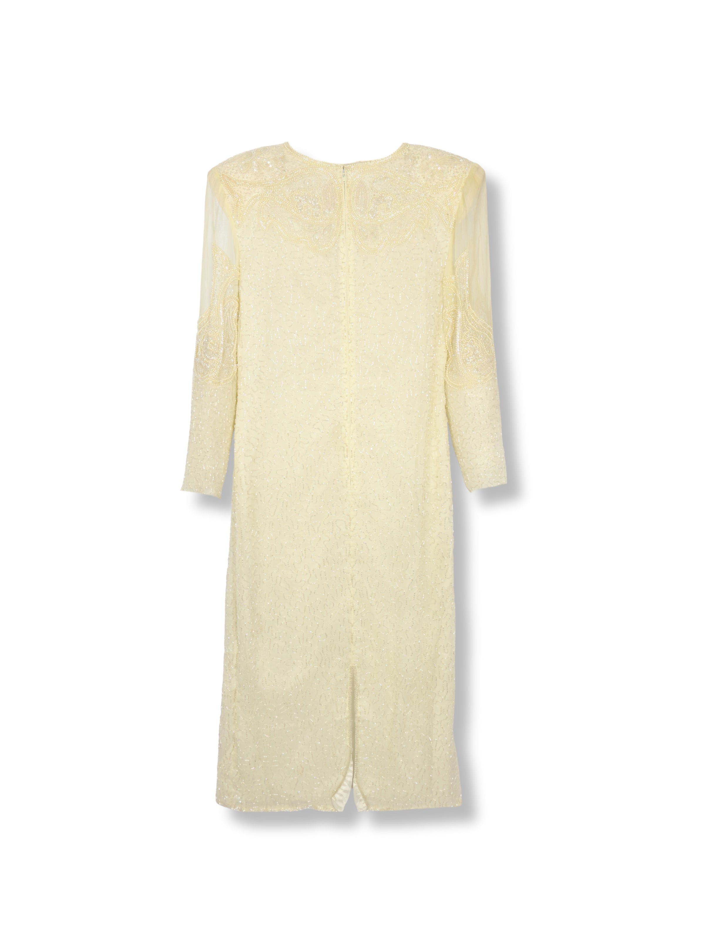 Fildişi Işıltısı – Krem Renk El İşlemeli Elbise