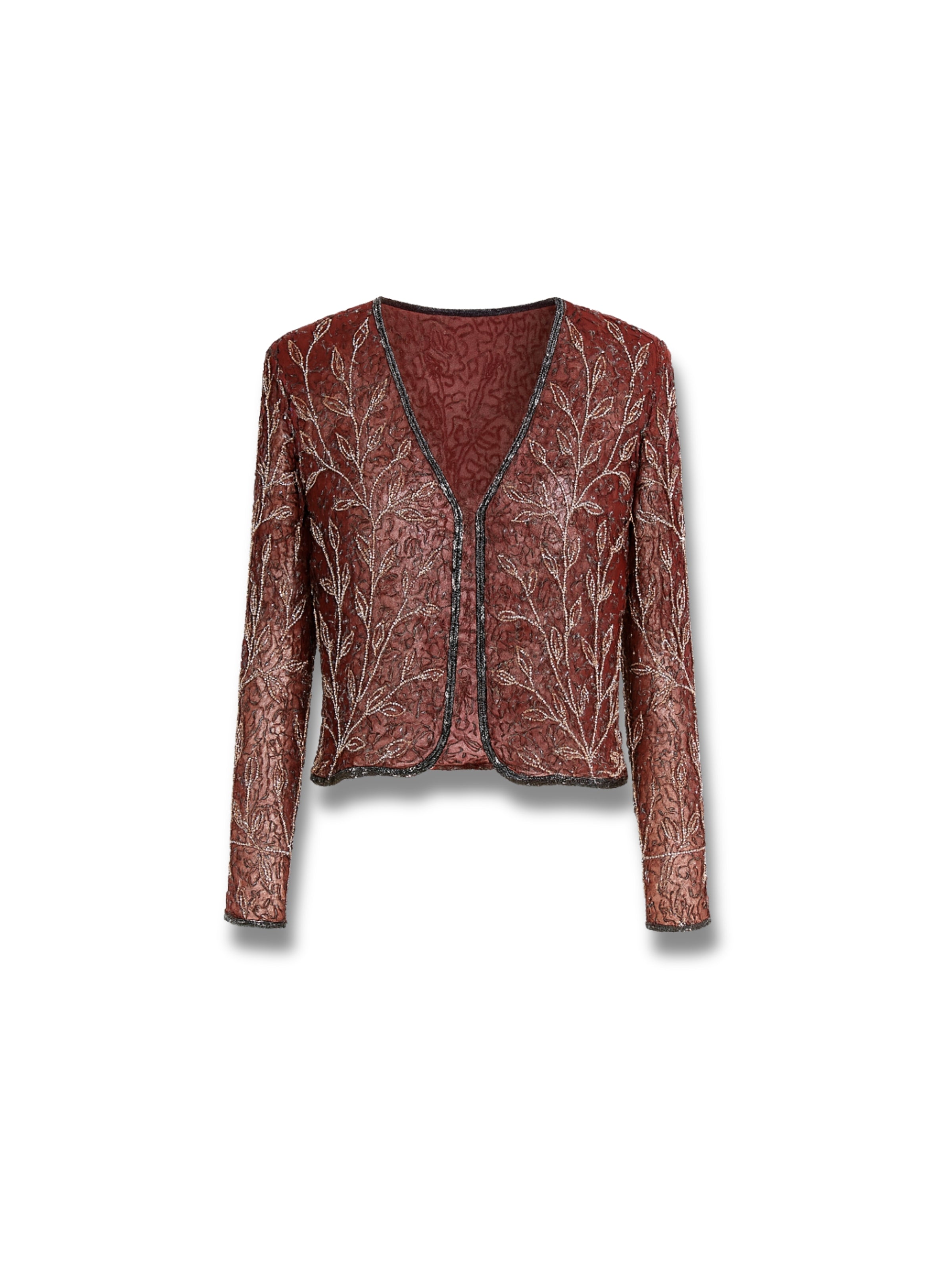 Toprak Zarafeti – Bordo Yaprak Motifli El İşlemeli Ceket