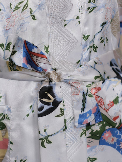 Sunrise - Patterned Pure Silk Long Kimono - Dressing Gown