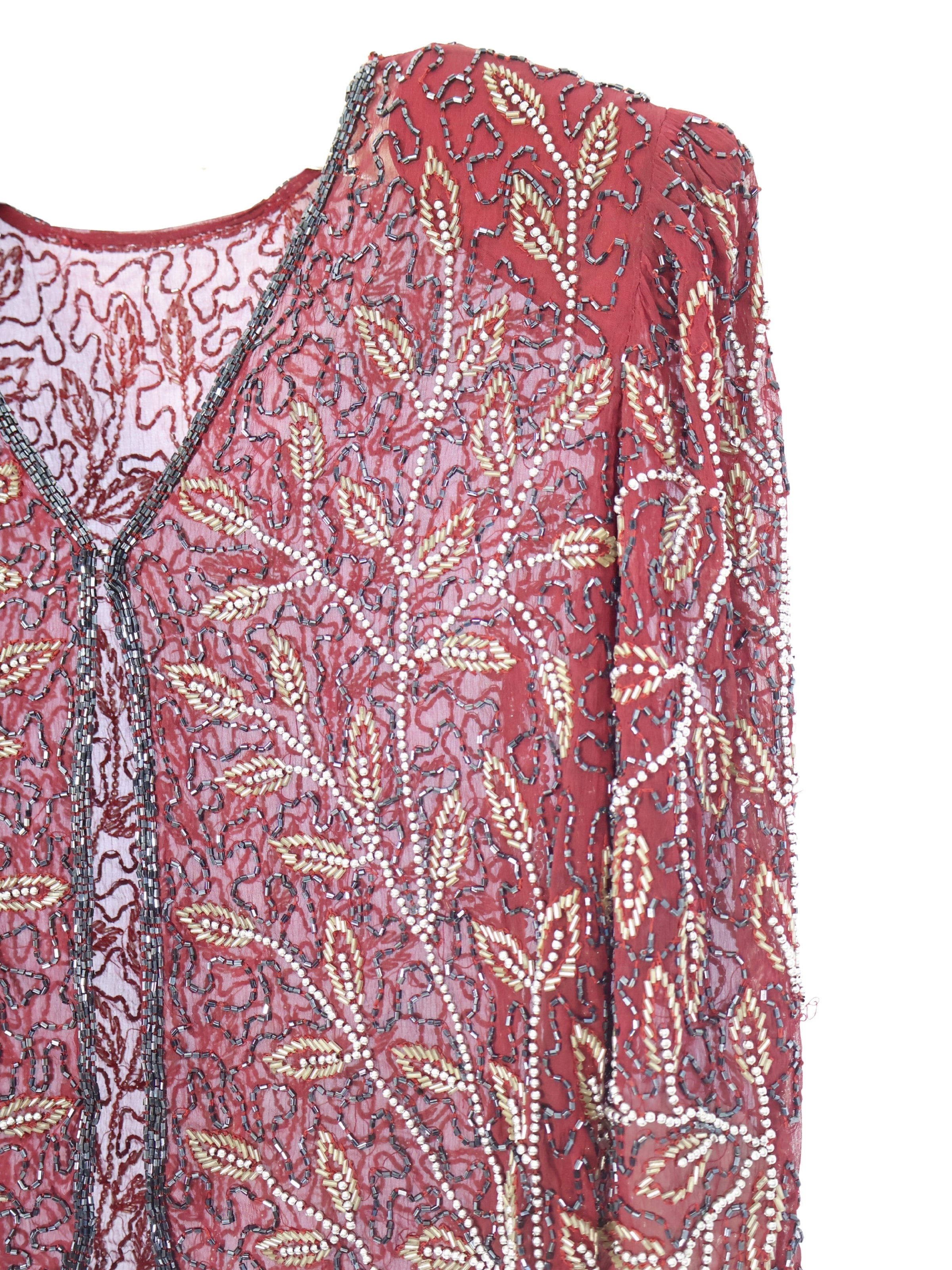 Toprak Zarafeti – Bordo Yaprak Motifli El İşlemeli Ceket