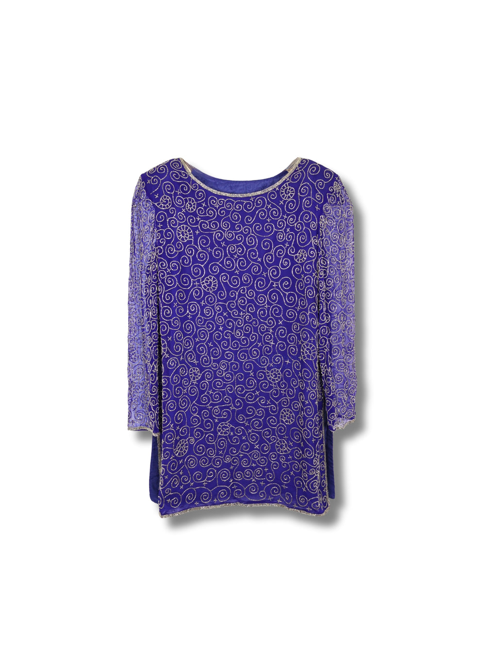 Lacivert Fırtına – Spiral Motifli El İşlemeli Tunik