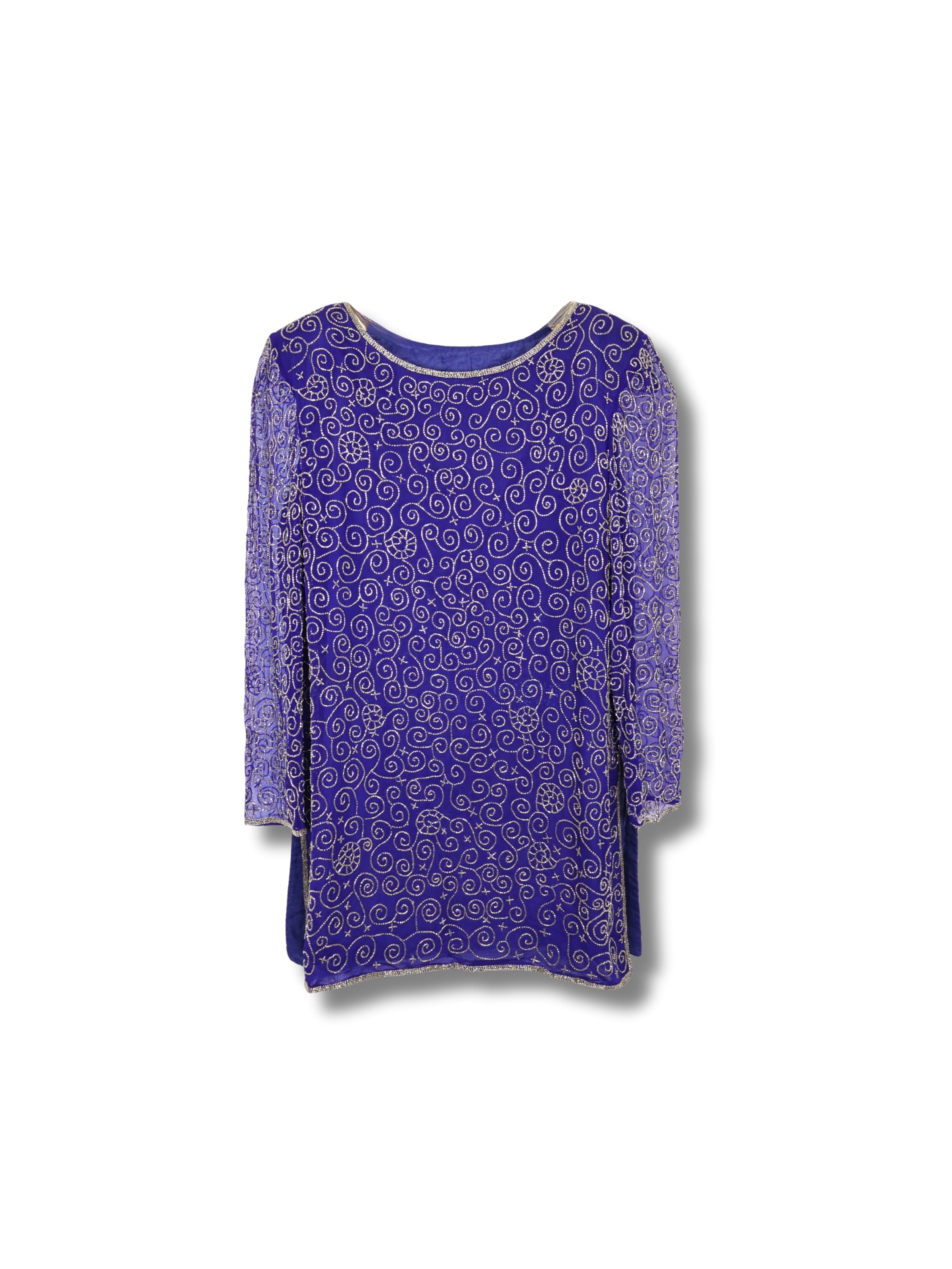 Lacivert Fırtına – Spiral Motifli El İşlemeli Tunik