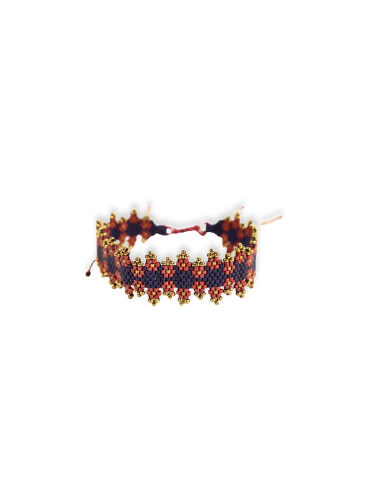 Miyuki Crystal Beaded Burgundy &amp; Navy Blue Bracelet