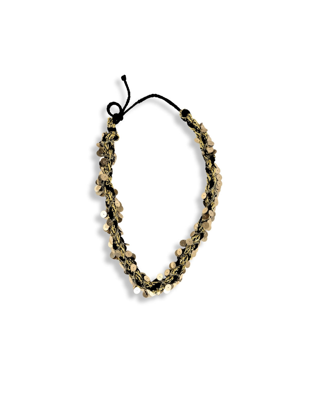 Shining in the Shadow - Adjustable Black-Gold Twisted Lace Embellished Necklace