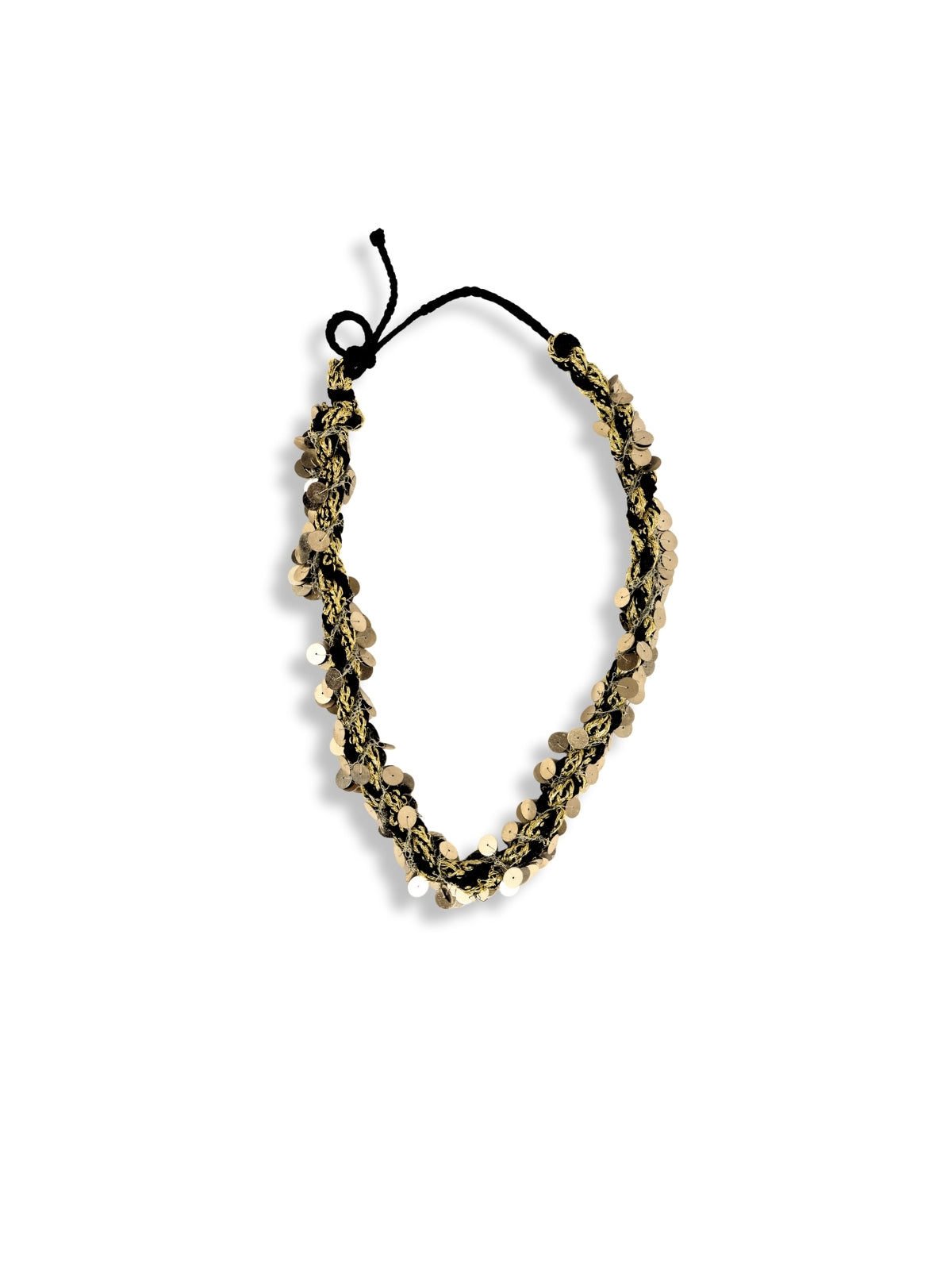 Gölgede Parlayan - Ayarlanabilir Siyah-Gold Büklümlü Oya Süslemeli Kolye