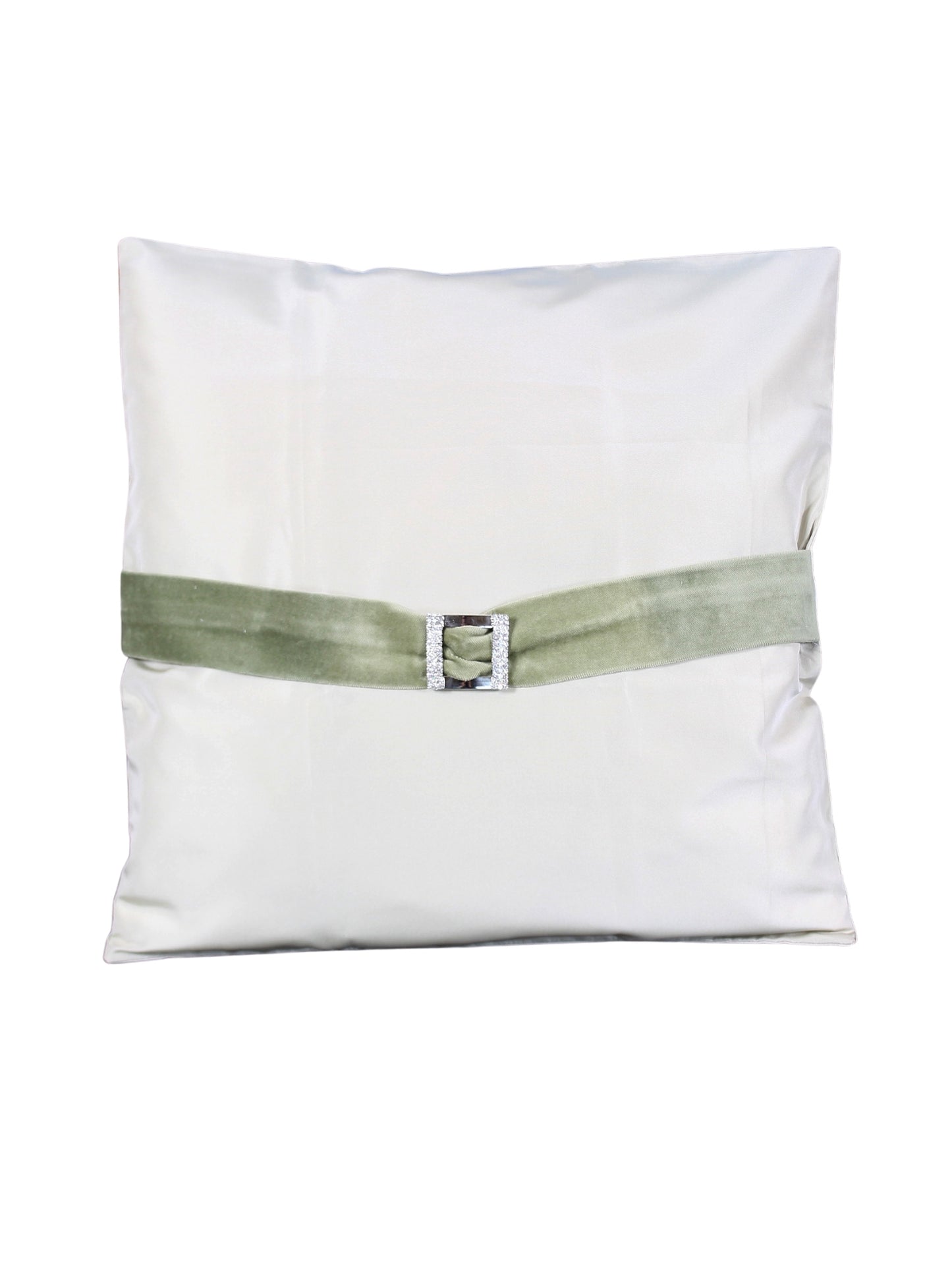 Fıstık Işıltısı – Tafta Üzeri Kadife ve Taşlı Tokalı Kırlent Kılıfı